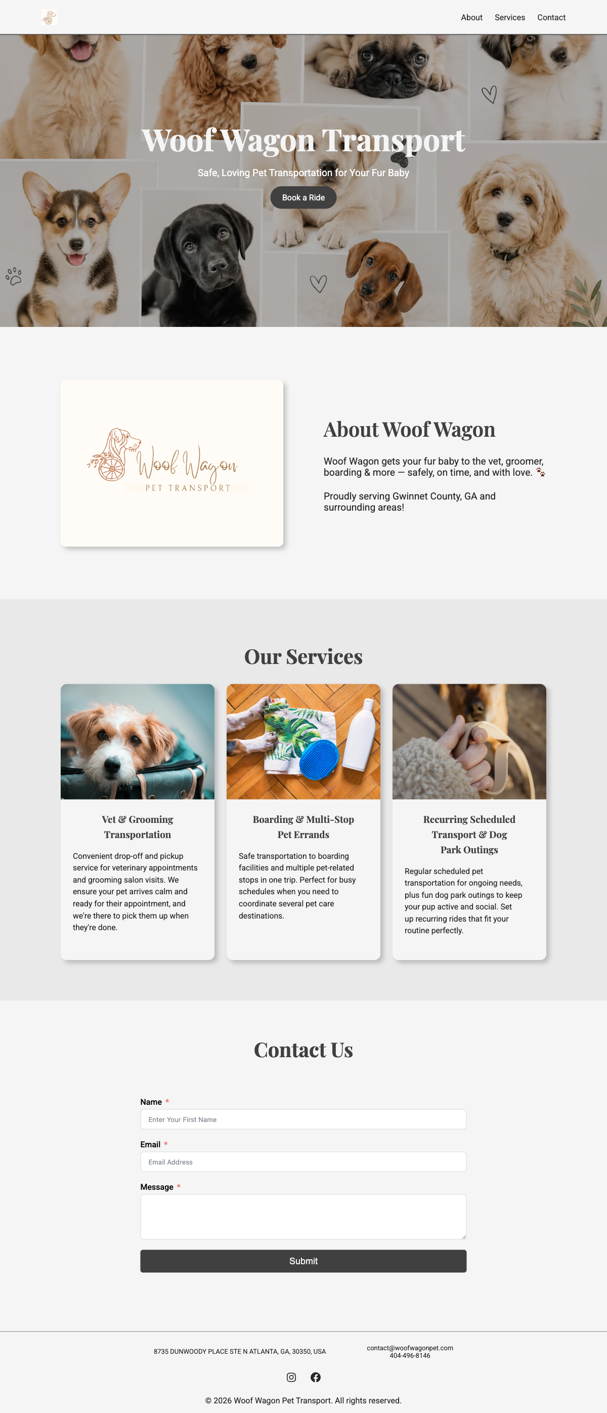 Desktop full-page render of woofwagonpet.com