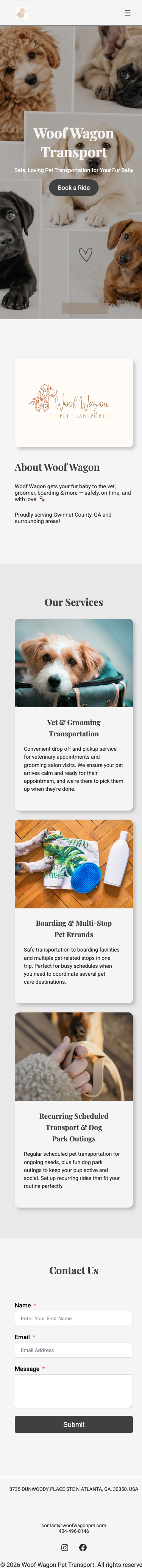 Mobile full-page render of woofwagonpet.com